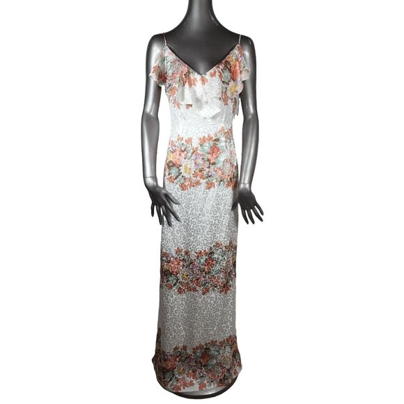 LPA New Silk Maxi Dress Floral Leopard Ivory Wedding Party Medium - Picture 4 of 4
